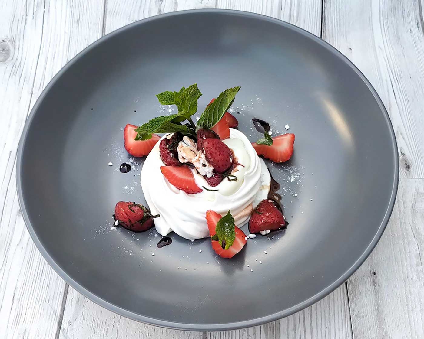 Meringue Nests with Greek Yogurt and Balsamic Strawberries